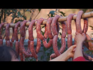 several ways to preserve pork in rural china. production of rustic delicacies...