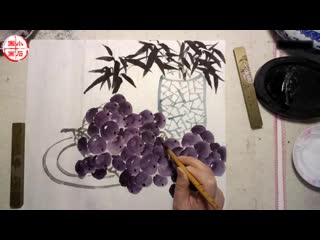 traditional chinese guohua painting. picture of putao (grapes).