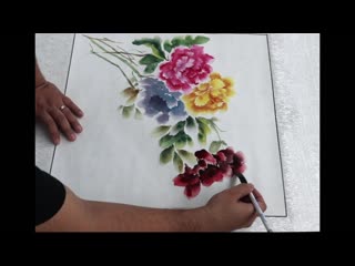 traditional chinese guohua painting. painting mudan (tree peony).