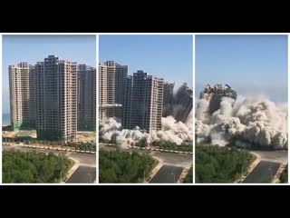 on may 26, 2018, 4 high-rise buildings (without decoration) were blown up in yantai city, shandong province. they were built on the shore