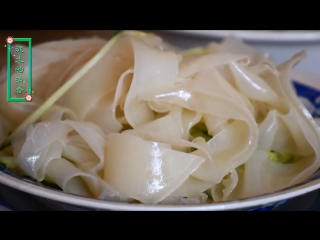 rural mom nongcun mama . cold noodles made from wheat starch. eggs and vegetables with noodles. pork liver with sauce.